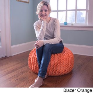 Gold Metal Products Hand knitted Pouf Ottoman Bean Bag Orange Size Small