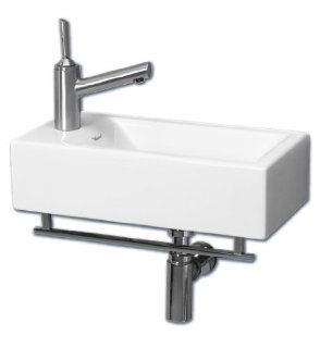 Whitehaus WH1 114LTB WH Isabella 19 3/4 Inch Wall Mount Lavatory Basin with Central Drain, Attached Towel Bar, and Left Hand Faucet Drilling, White   Wall Mounted Sinks  