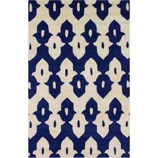 Nuloom Handmade Modern Ikat Trellis Blue/ Ivory Wool Rug (3 X 5)