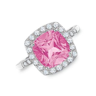 Lab Created Pink and White Sapphire Ring in 10K White Gold with