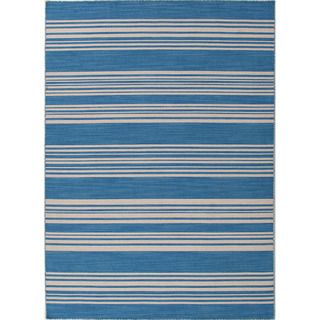 Handmade Flat weave Stripe pattern Blue Area Rug (9 X 12)