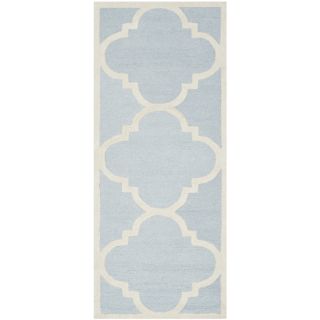Safavieh Handmade Moroccan Cambridge Light Blue/ Ivory Wool Runner Rug (26 X 12)