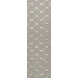 Handmade Flat Weave Geometric Pattern Gray Wool Rug (26 X 8)