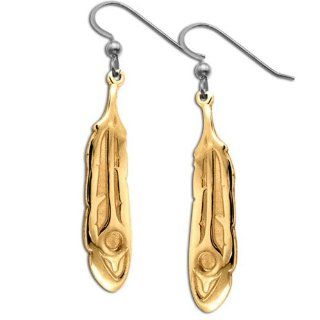 14K Yellow Gold Eagle Feather Earrings. Made in USA. Dangle Earrings Jewelry
