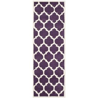 Handmade Moroccan Purple Geometric Wool Rug (23 X 11)