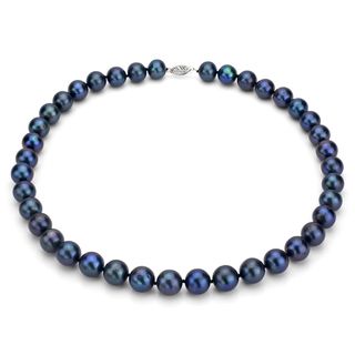 Sterling Silver Black Akoya Pearl High Luster 16 inch Necklace (7.5 8 mm) DaVonna Pearl Necklaces