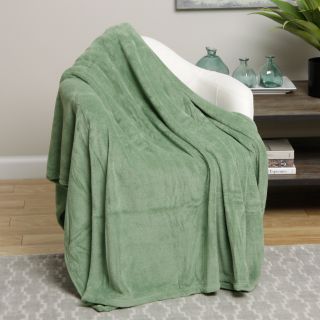 Plazatex Solid Microplush Blanket Green Size Full