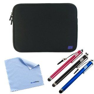 BIRUGEAR Black Laptop Neoprene Zipper Sleeve Case plus 3 Packs of Stylus, Cleaning Cloth for Lenovo IdeaPad Miix 10, Ideatab S2110, Idea Tablet S2109, IdeaTab S6000, ThinkPad Tablet 2, IdeaTab A2109, ThinkPad, K1 Ideapad and more up to 10inch Tablet Elect