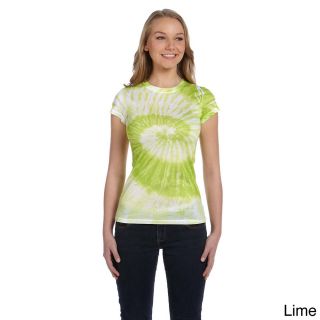 Tie dye Juniors Spun Polyester Moisture Management T shirt Green Size L (12  14)