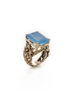 Small Blue Agate Doublet Floral Band Ring by Stephen Dweck