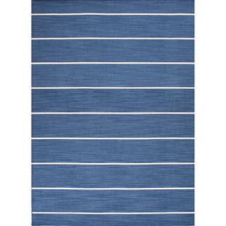 Handmade Flat Weave Bold Stripe Pattern Blue Rug (5 X 8)