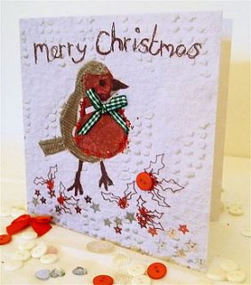 'merry christmas' robin redbreast card by buttongirl designs