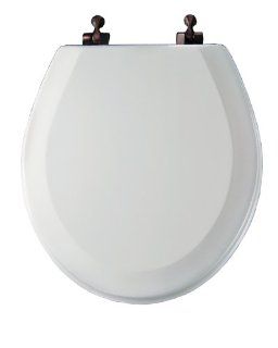 Bemis 544OR000 Round Wood Toilet Seat with Oil Rubbed Bronze Hinge, White    