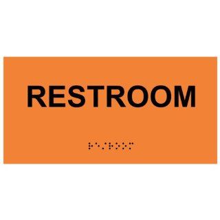 ADA Restroom With Symbol Braille Sign RSME 545 BLKonORNG Restrooms  Business And Store Signs 