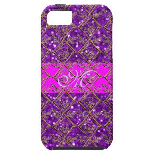 Monogram Cute Girly Pattern Glitter Purple Pink iPhone 5 Cases