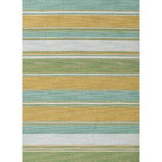 Handmade Flat weave Stripe pattern Green Reversible Rug (5 X 8)