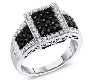 Black Diamond Ring Anniversary Band 14k White Gold Womens (2/3 Carat) Right Hand Rings Jewelry