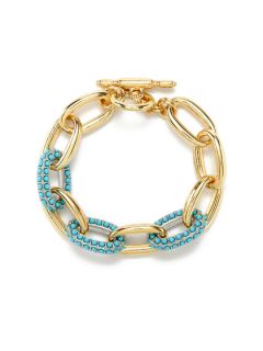Gold & Turquoise Cabochon Link Bracelet by Kenneth Jay Lane