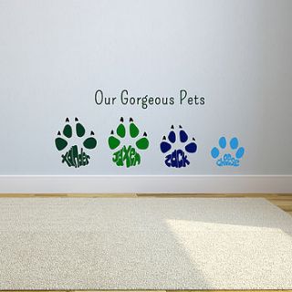 personalised paw print wall art sticker by name art