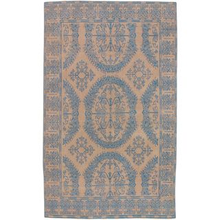 Hand knotted Analise Blue New Zealand Wool Transitional Bordered Rug (5x8)