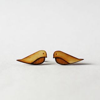 wooden bird stud earrings by press send