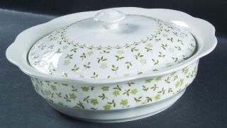 J & G Meakin Forget Me Not Green Round Covered Vegetable, Fine China Dinnerware