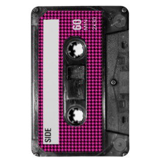 Pink and Black Houndstooth Label Cassette Vinyl Magnets