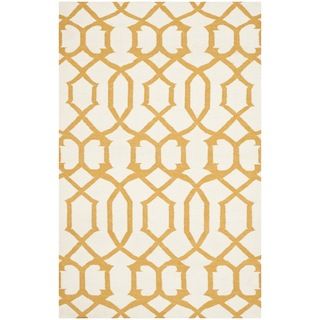 Safavieh Handwoven Yellow patterned Moroccan Dhurrie Ivory Wool Rug (3 X 5)