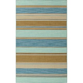 Handmade Flat Weave Stripe Pattern Contemporary Blue Rug (4 X 6)