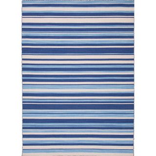 Handmade Flat Weave Stripe Pattern Blue Reversible Rug (2 X 3)