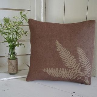 ' fern ' hessian cushion by rustic country crafts