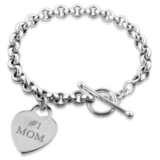 Engravable Heart Shaped #1 MOM Charm Bracelet in Sterling Silver (3