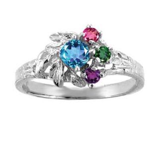 Mothers Simulated Birthstone Flower Ring in 10K White or Yellow Gold
