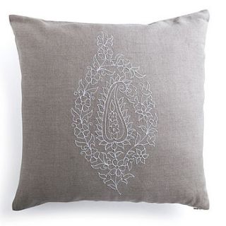 embroidered paisley linen cushion by home address