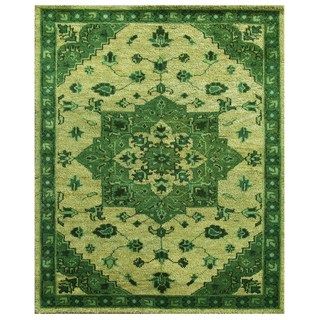 Hand knotted Green Oriental Pattern Wool Rug (5 X 8)