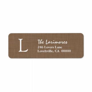 NUT BROWN Simple Monogram J or Any Initial A011 Labels