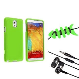 eForCity Neon Green Snap in Rubber Coated Case + Black /Chrome Silver In ear (w/on off) Stereo Headsets + Green Fishbone Headset Smart Wrap Compatible with Samsung© Galaxy Note III N9000 Cell Phones & Accessories