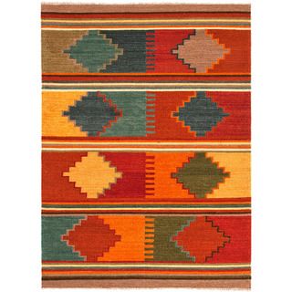 Handmade Flat weave Multicolored Tribal pattern Wool Accent Rug (2 X 3)