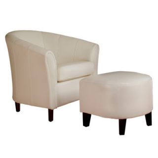 Home Loft Concept Marco Leather Club Chair and Ottoman Set NFN1323 Color Ivory