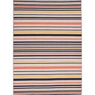 Handmade Flat weave Stripe patterned Multicolor Area Rug (8 X 10)