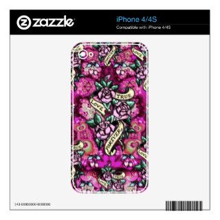 True Love Forever Psychedelic roses and banners. Skin For iPhone 4S