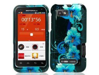 Blue Flower Design Cover Case for Motorola Defy XT XT556 Cell Phones & Accessories