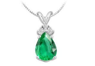 Cubic Zirconia Round with Pear Shape Created Emerald Pendant in 14K White Gold 1.81 Carat TGW LOVEBRIGHT Jewelry
