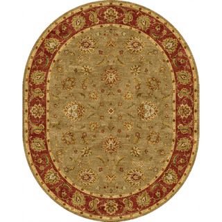 Hand tufted Traditional Oriental Pattern Green Area Rug (8 X 10) Oval