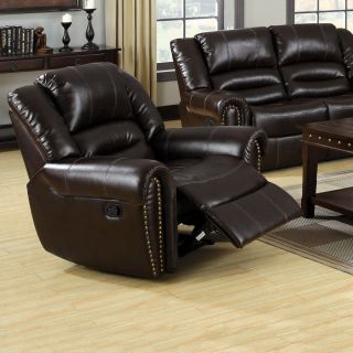 Furniture Of America Harv Contemporary Plush Cushion Nailhead Bonded Leather Recliner Chair