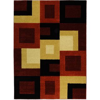 Hand Carved Multicolor Geometric Squares Area Rug (53 X 72)