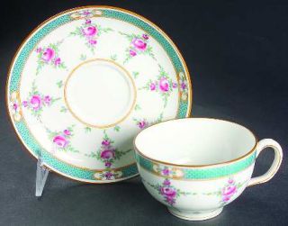 Minton Persian Rose (Older) Flat Cup & Saucer Set, Fine China Dinnerware   Older