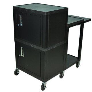 H. Wilson Audio Visual Tuffy Presentation Cart With PullOut Tray And Mousepad Extender Storage Cabinet Black  Audio Video Equipment Carts 