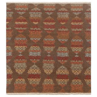 Hand knotted Brown/ Multi Abstract Pattern Wool Rug (8 X 10)