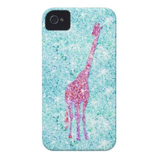 Cute pink tall Giraffe long neck teal blue glitter iPhone 4 Case Mate Case